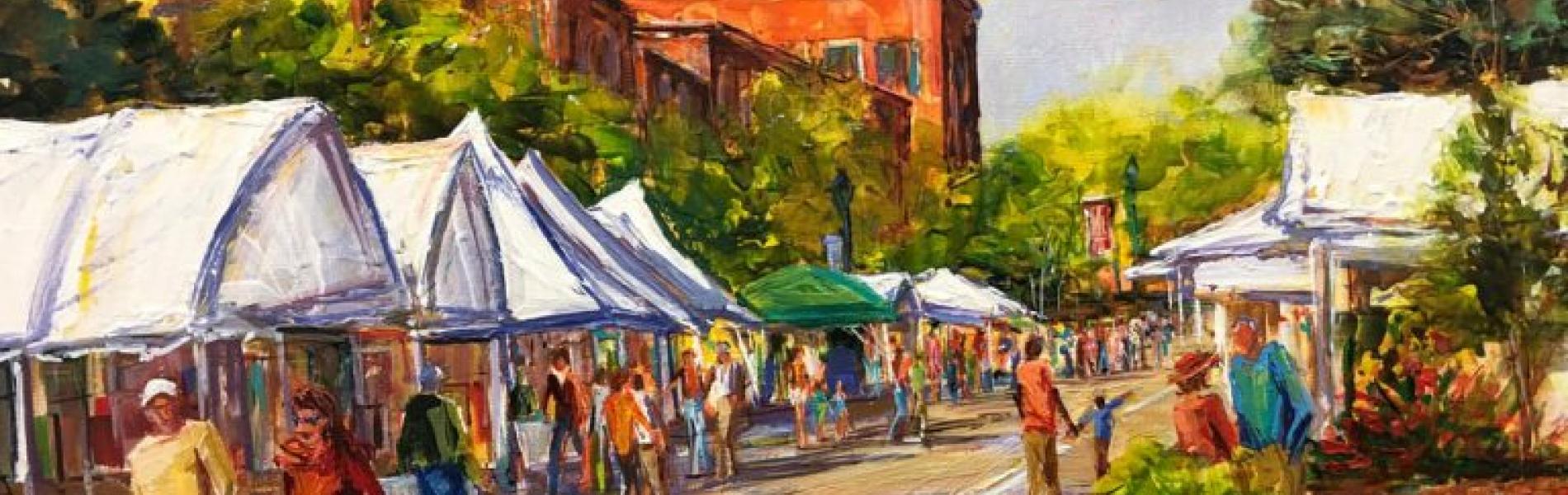 painting rendering of vendors on main street