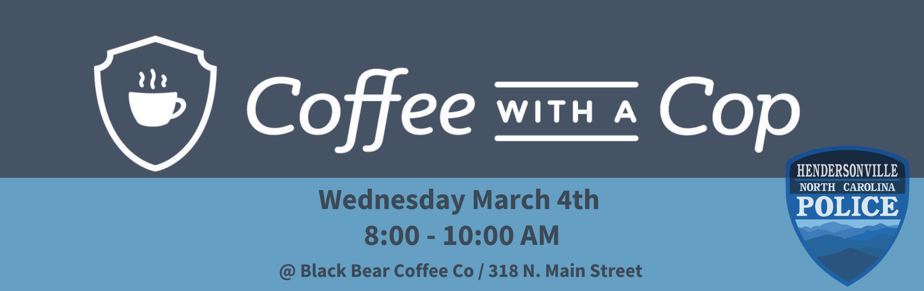Coffee with a cop banner, showing the Police Department badge and event details.