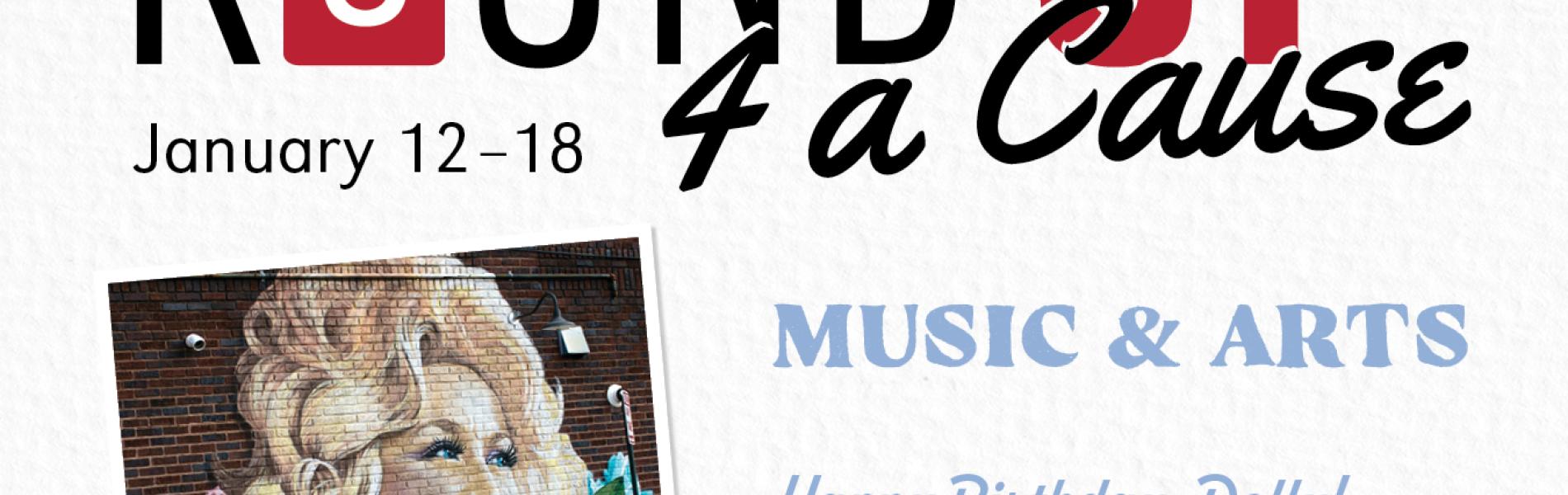 graphic of dolly parton round up for a cause