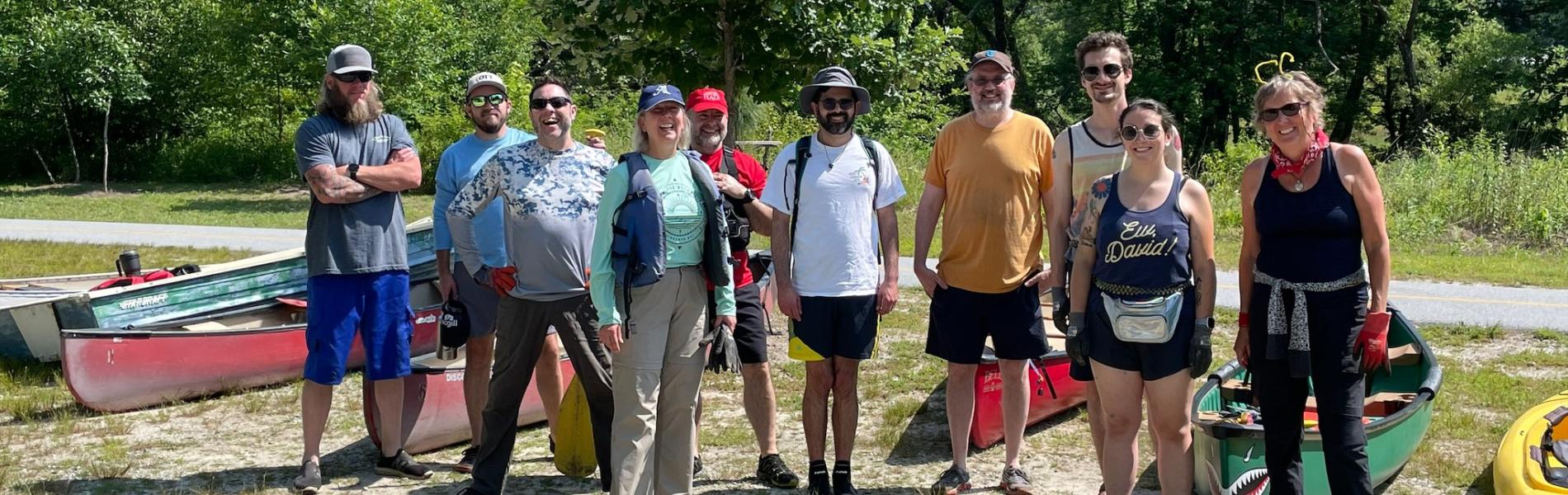 A group of volunteers at a stream cleanup event.