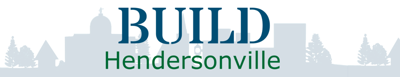 Build Hendersonville text in front of a faded Hendersonville skyline