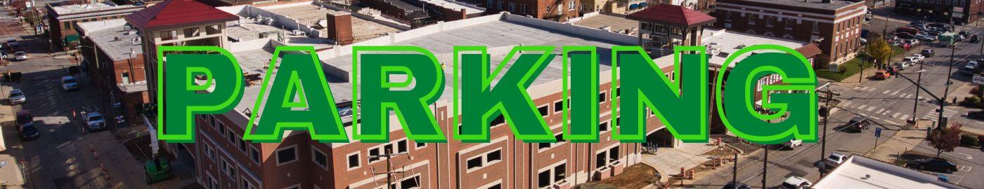 parking deck with green parking letters written across