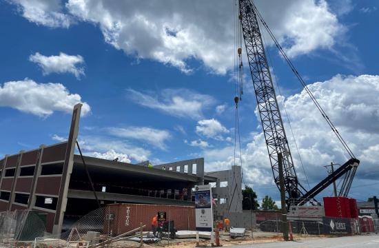 large crane and parking deck