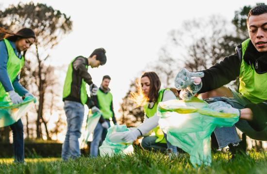 people picking up trash