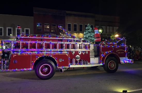 fire truck with christmas lights
