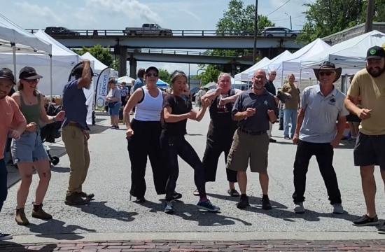 Line of people at the HVL Farmers Market