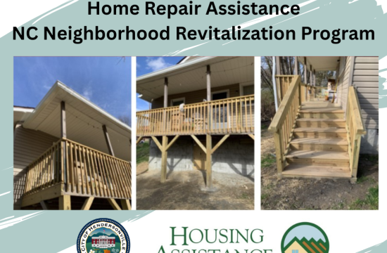 3 photos of new decking on an older home with hendersonville and housing assistance corporation logos
