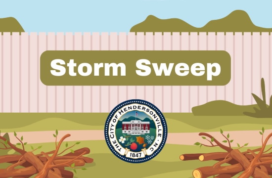 Fence with 2 piles of branches and the City of Hendersonville seal