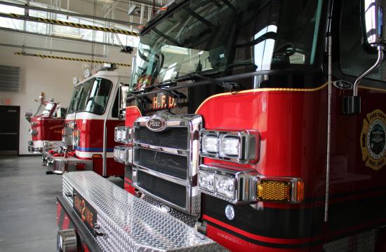 fire trucks parked in bays