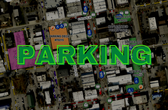 Parking text on a map of Hendersonville