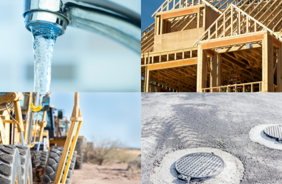 faucet, house under construction, bulldozer, manhole covers