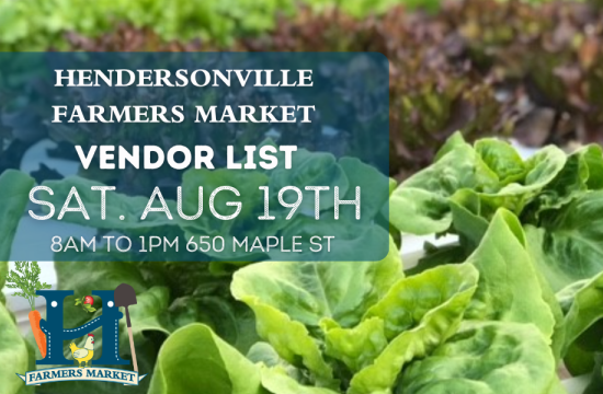 Vendor List for August 19th Hendersonville Farmers Market 