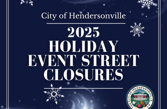 Downtown Street Closure graphic with snowflakes and city seal