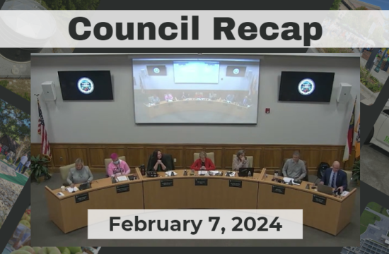 Council Recap Graphic, shows council members sitting at dais.