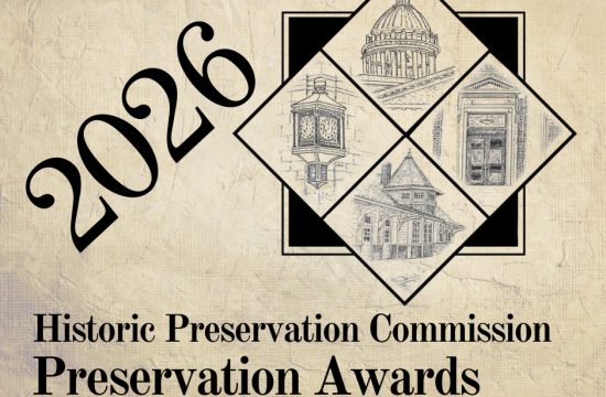 Graphic announcing 2026  Historic Preservation Awards showcasing historic buildings