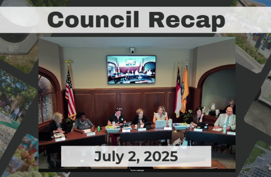 Council Recap thumbnail graphic, showing City Council sitting at dais.