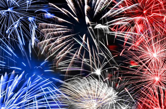 Red, white and blue fireworks.
