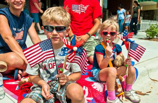two kids with American flags
