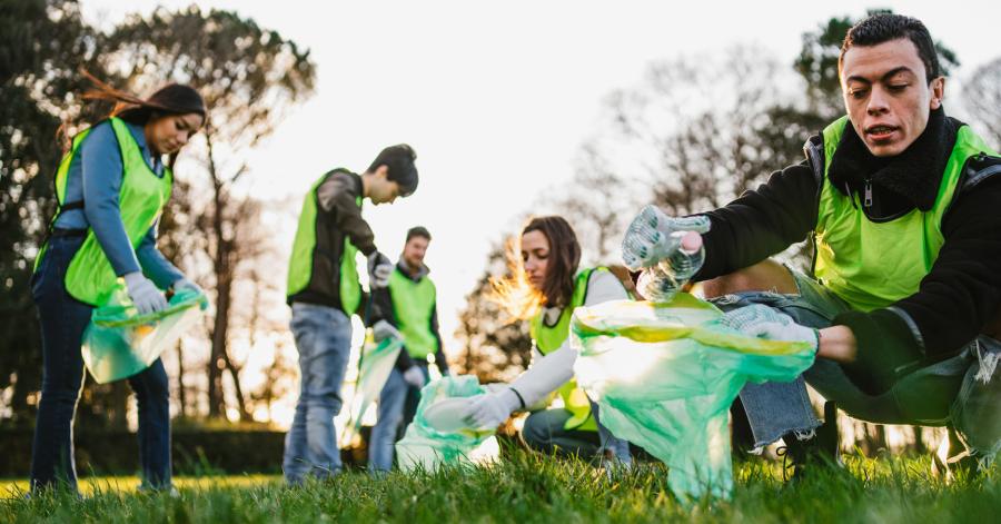 people picking up trash