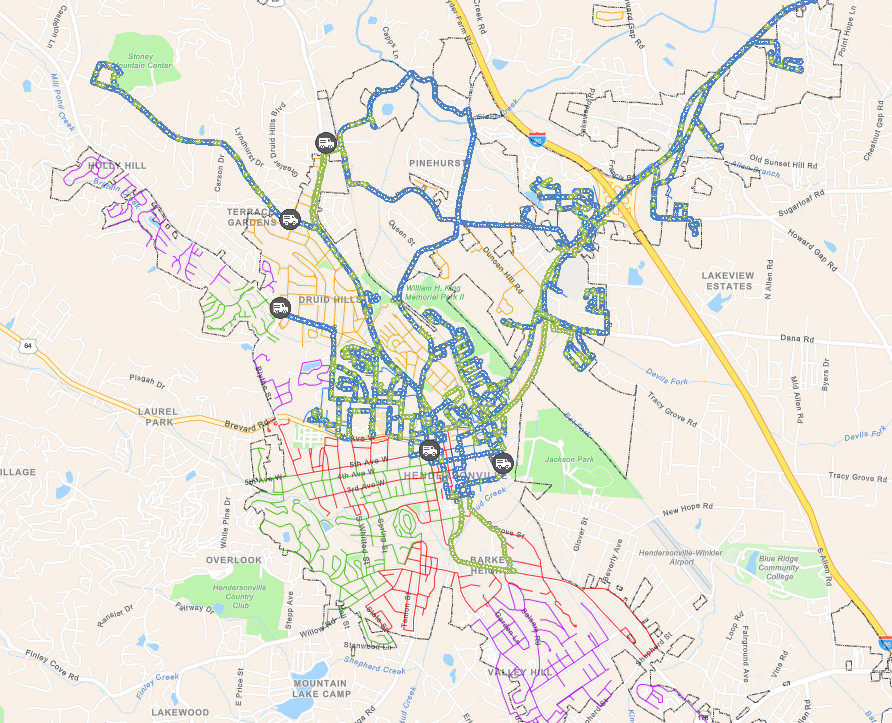 map of hendersonville with garbage routes