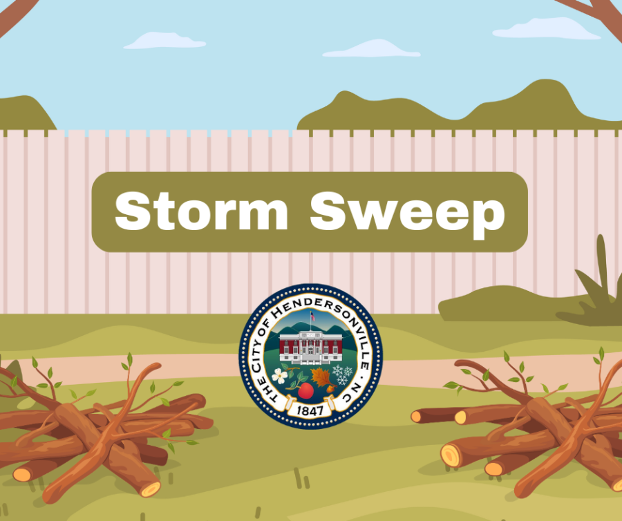 Fence with 2 piles of branches and the City of Hendersonville seal