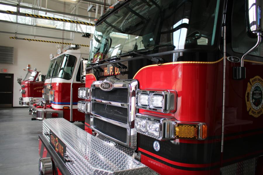 fire trucks parked in bays