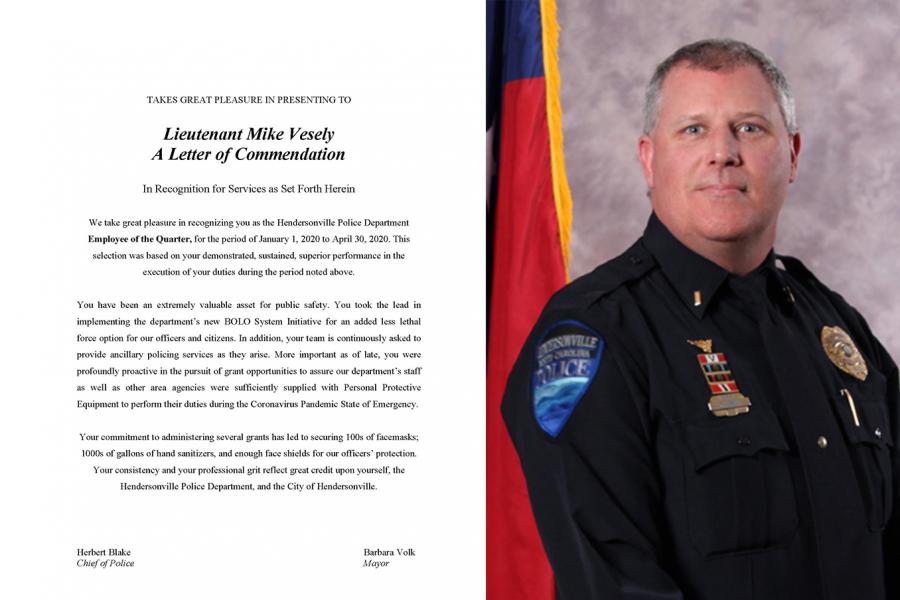Lieutenant Vesely Named Police Department Employee Of The Quarter City Of Hendersonville Nc