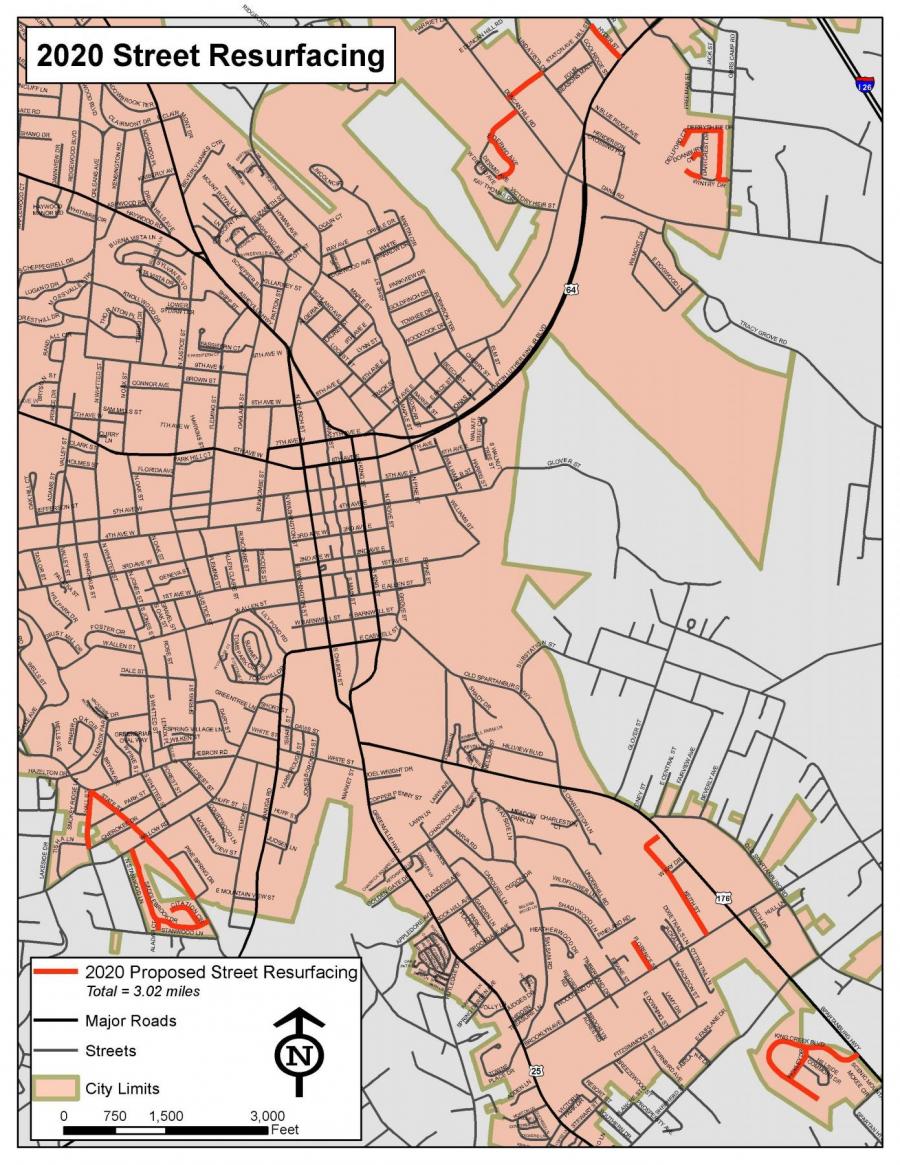 map of streets being resurfaced in 2020