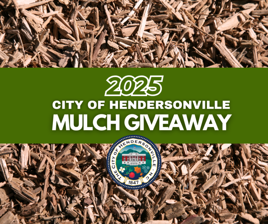 2025 City of Hendersonville Mulch Giveaway Graphic, with Mulch Chips in the background
