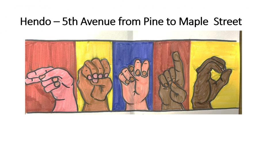 hendo mural concept - hands spelling hendo in american sign language