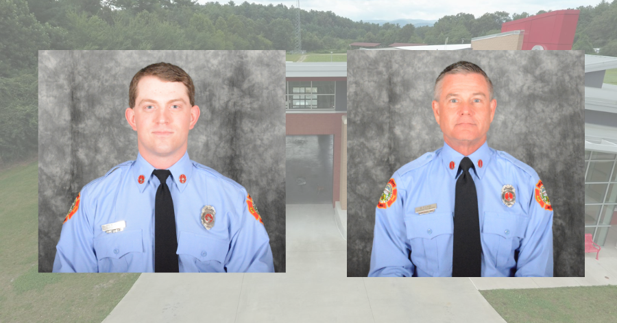 Two male firefighters in uniform.