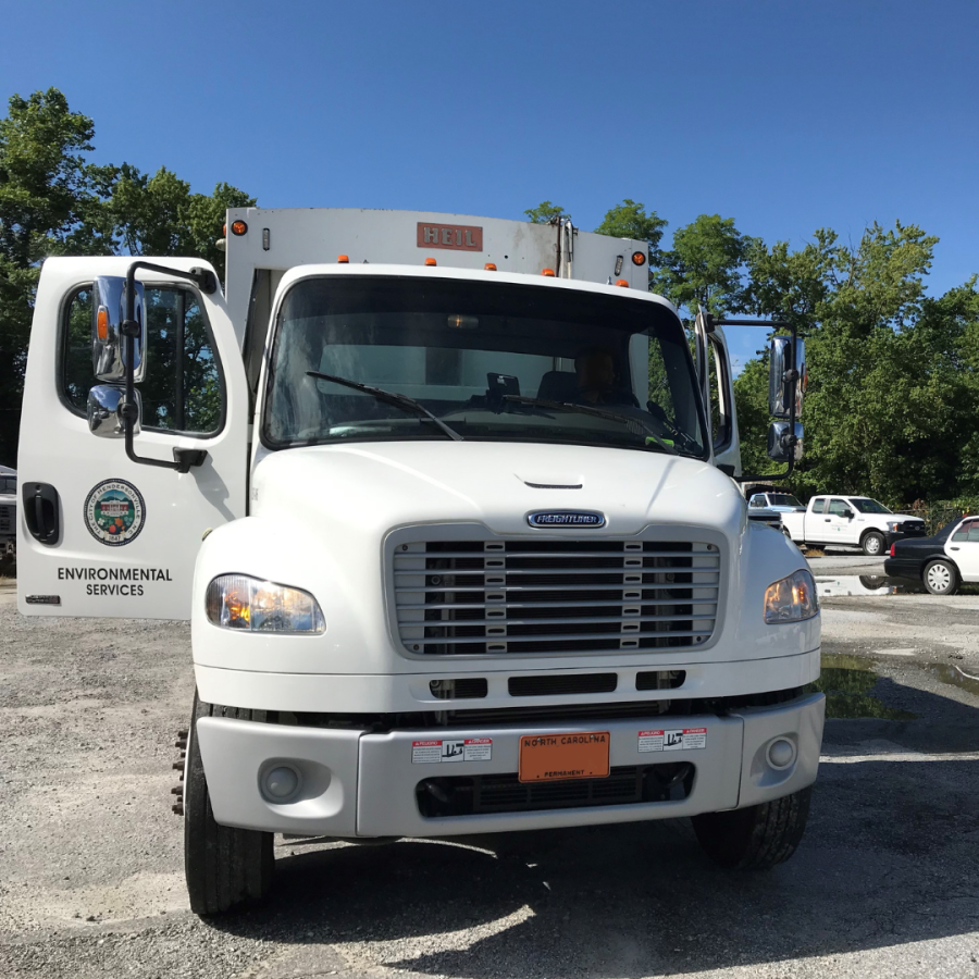 Front view of brush collection truck.