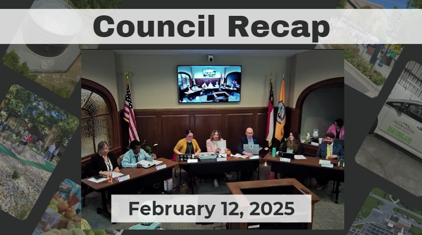 Council Recap graphic with Council members seated at dais. 