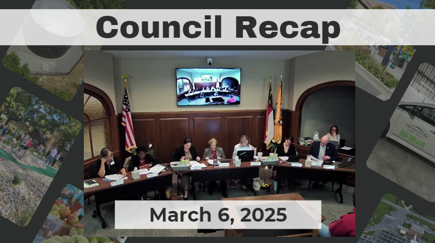 Council Recap graphic, showing City Council members sitting at dias. 