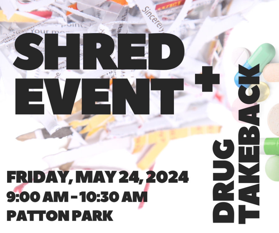 Shred event graphic, with shreds of colored paper.