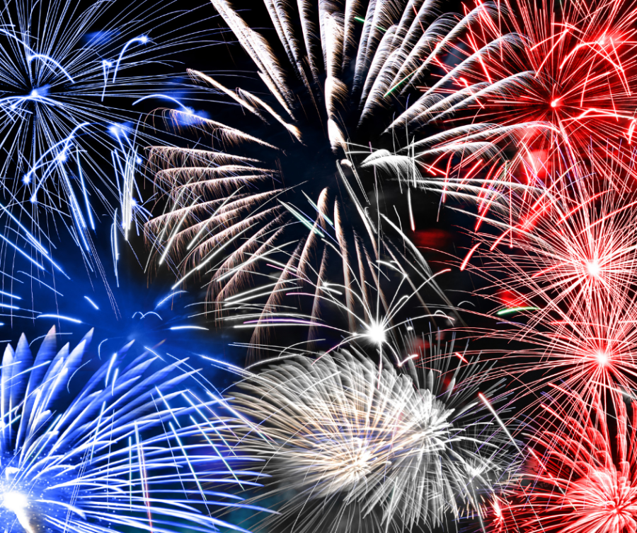 Red, white and blue fireworks.