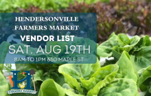 Vendor List for August 19th Hendersonville Farmers Market