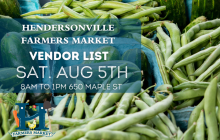 Vendor list for Hendersonville Farmers Market August 5th 