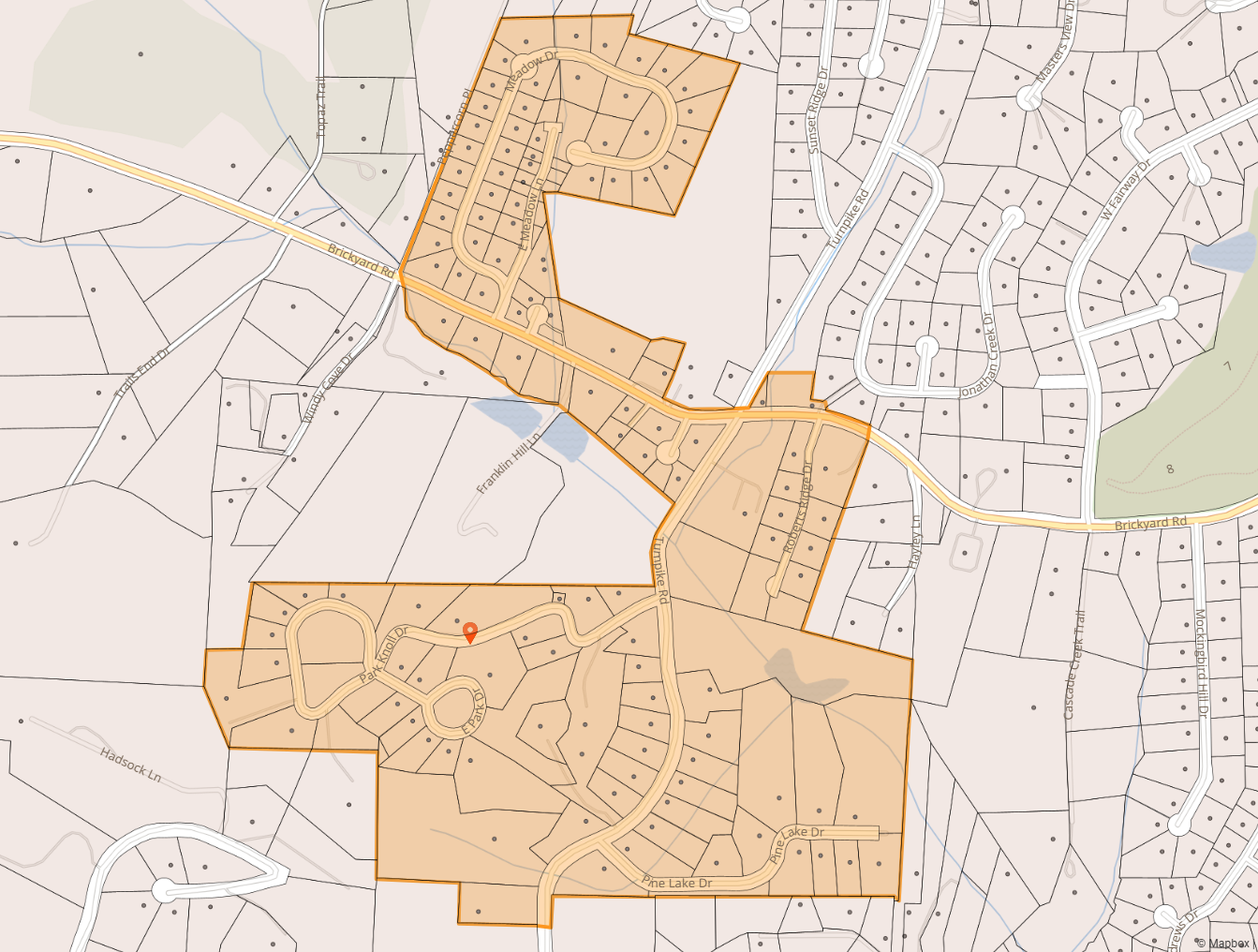 Map of Turnpike Rd and Brickyard Rd area