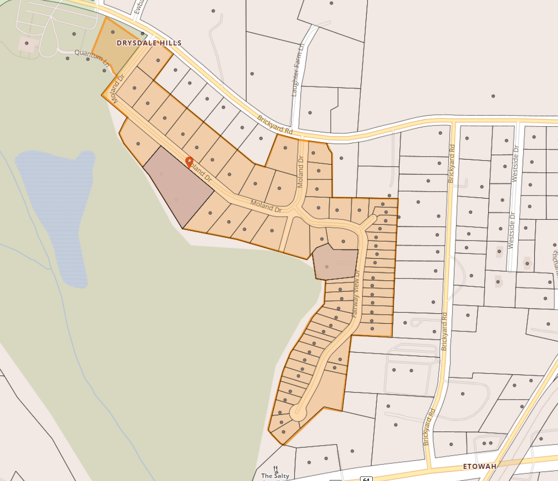 Map of Moland Dr. and Fairway View Dr in Etowah