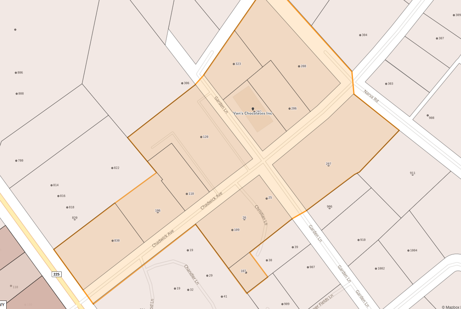 Map of Chadwick ave between Greenville Hwy and Narva Rd