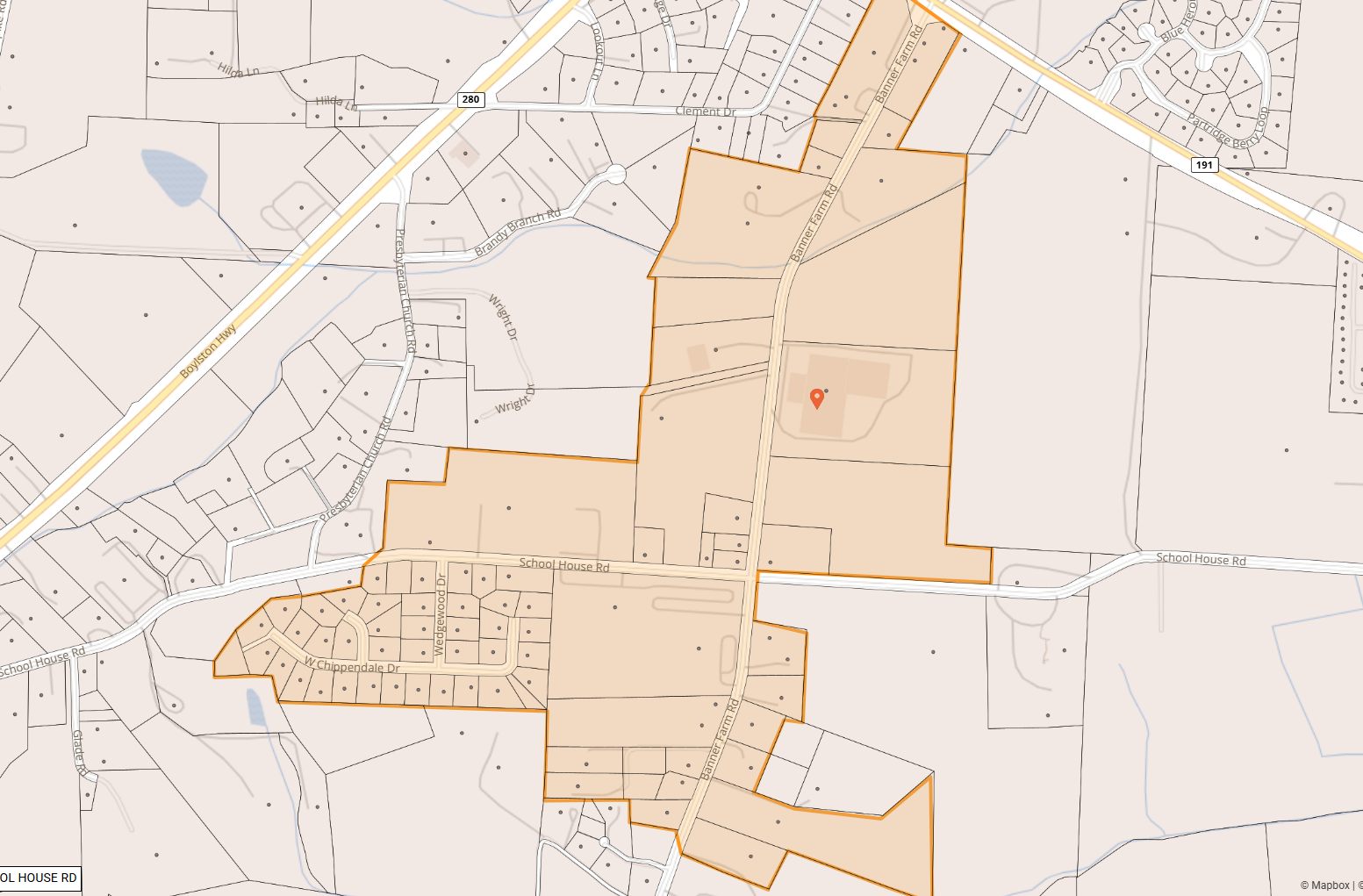 Map of Banner Farm road and School House Rd