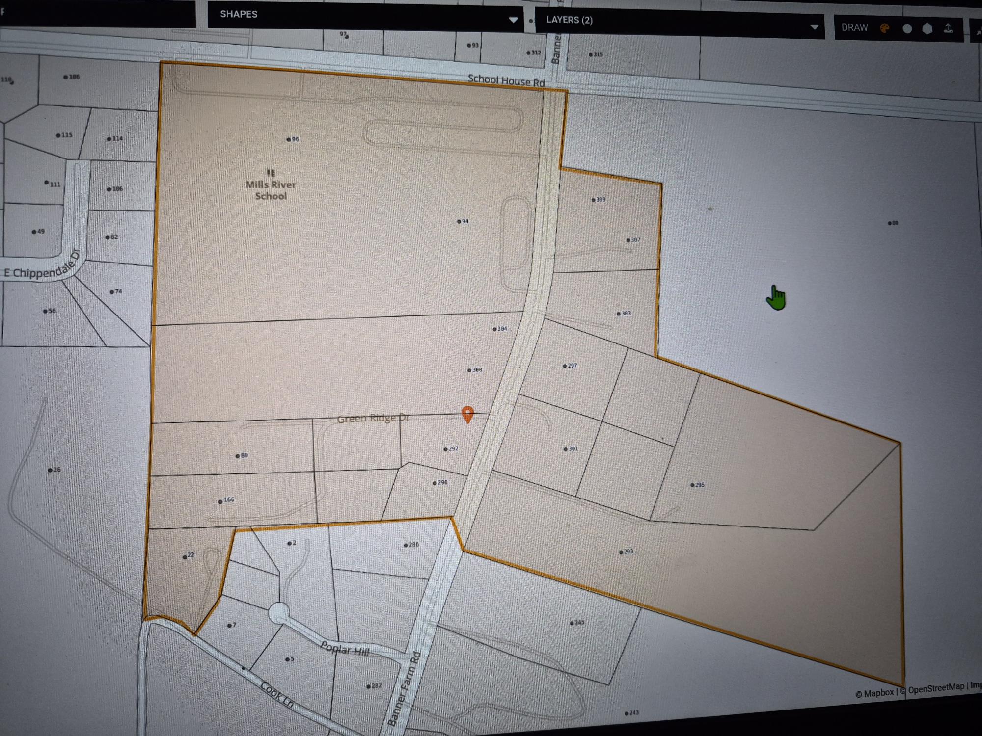 Map of Banner farm road from school house road to green ridge drive