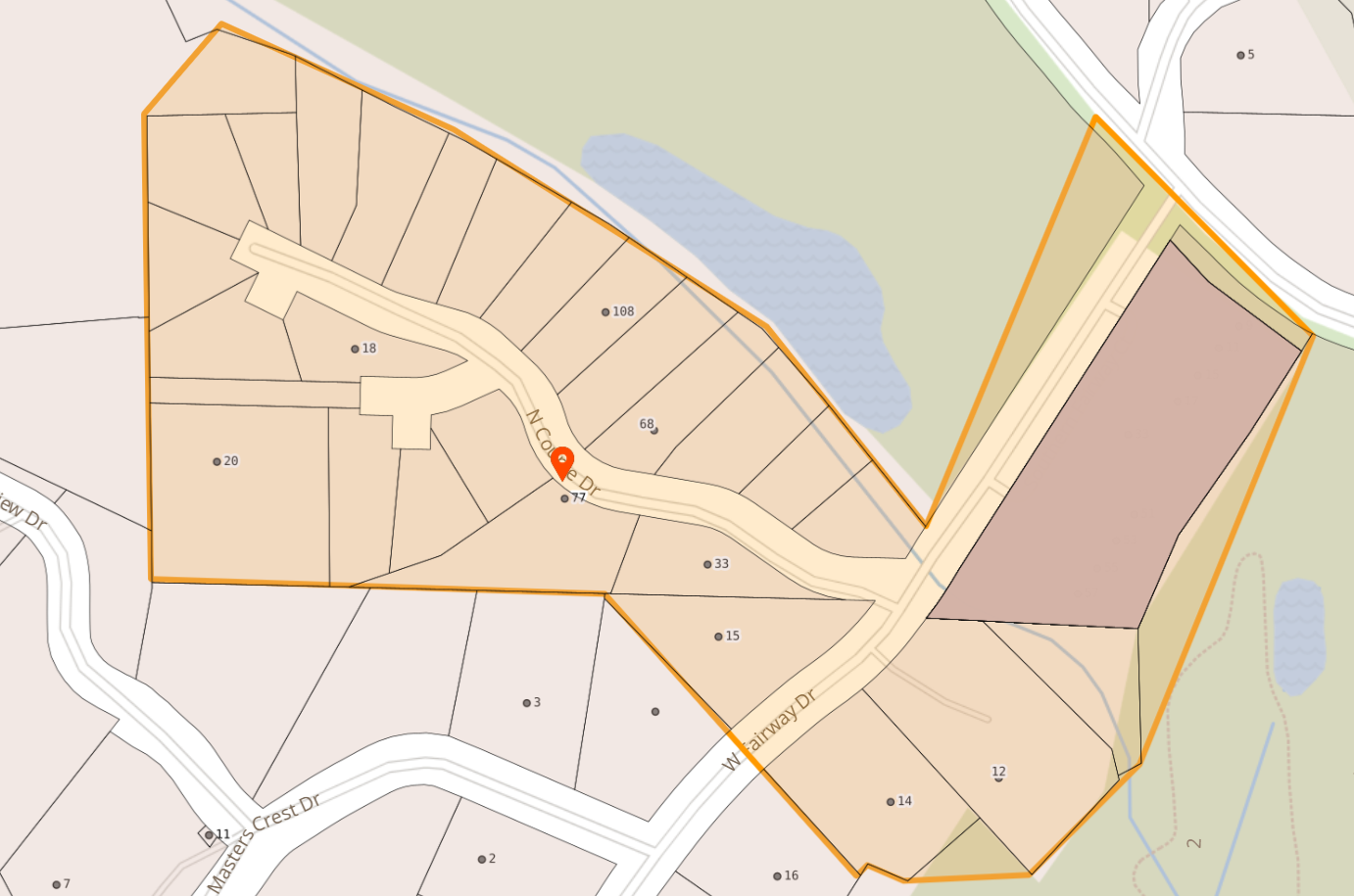 Map of N Course Dr and W Fairway Dr in Etowah