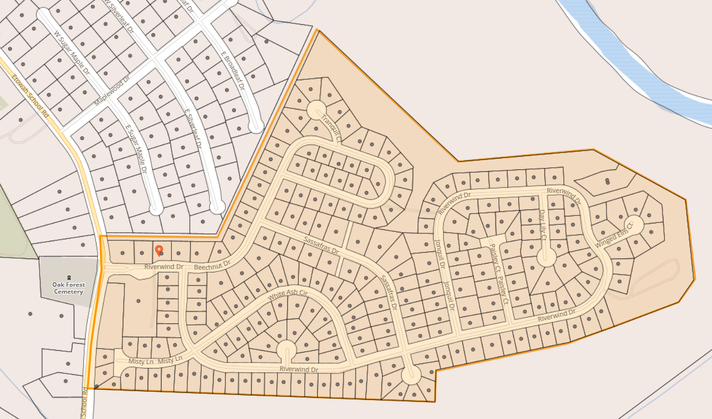 Map of River Wind Community in Etowah