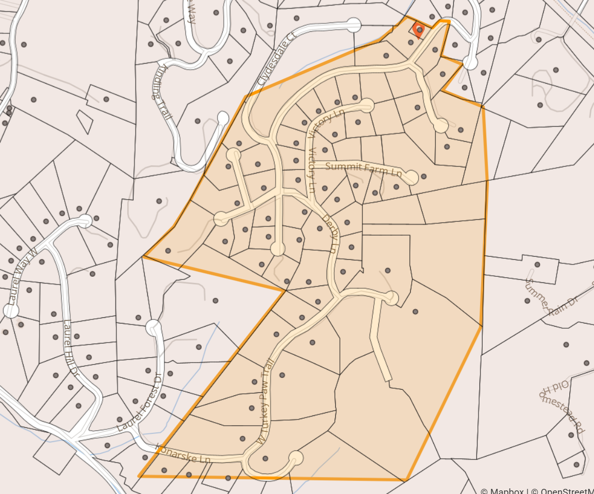 Map of the Hunters Glen area above pump station 114