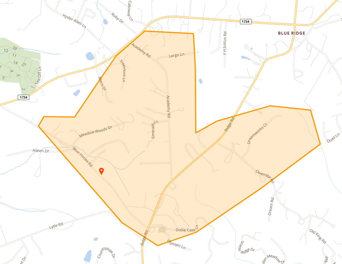 Map of Blue House Rd Academy Rd Ridge Rd Owensby Rd area in Hendersonville