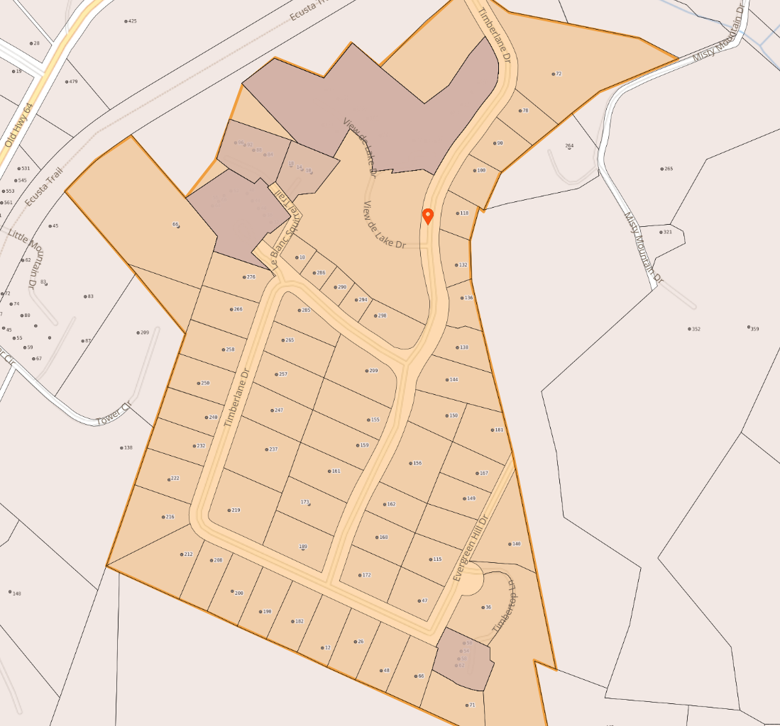map of Timberlane Dr area of Etowah