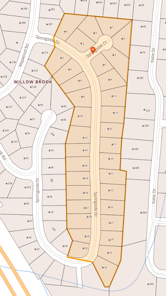 Map of Springside Dr and N Springside Ct area in Hendersonville