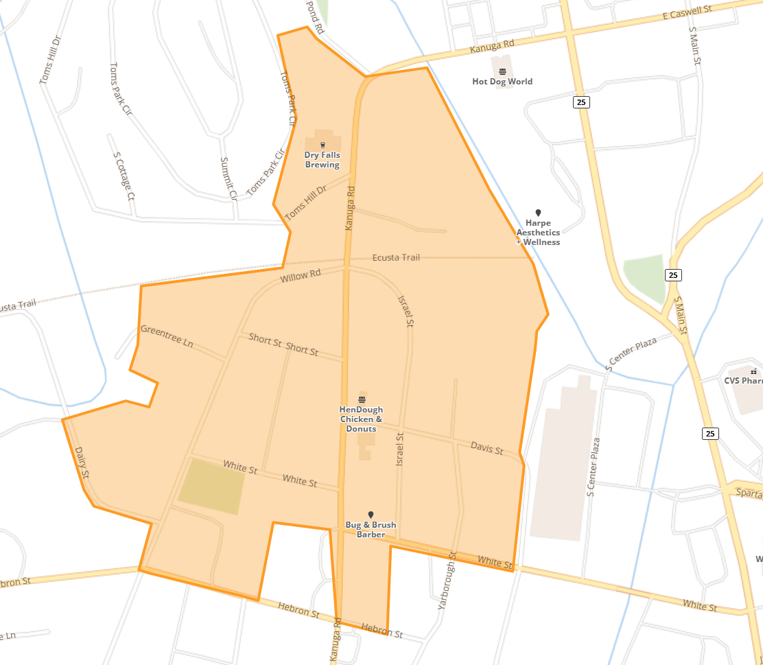 Map of the intersection of Willow Rd and Kanuga Rd and surrounding areas.